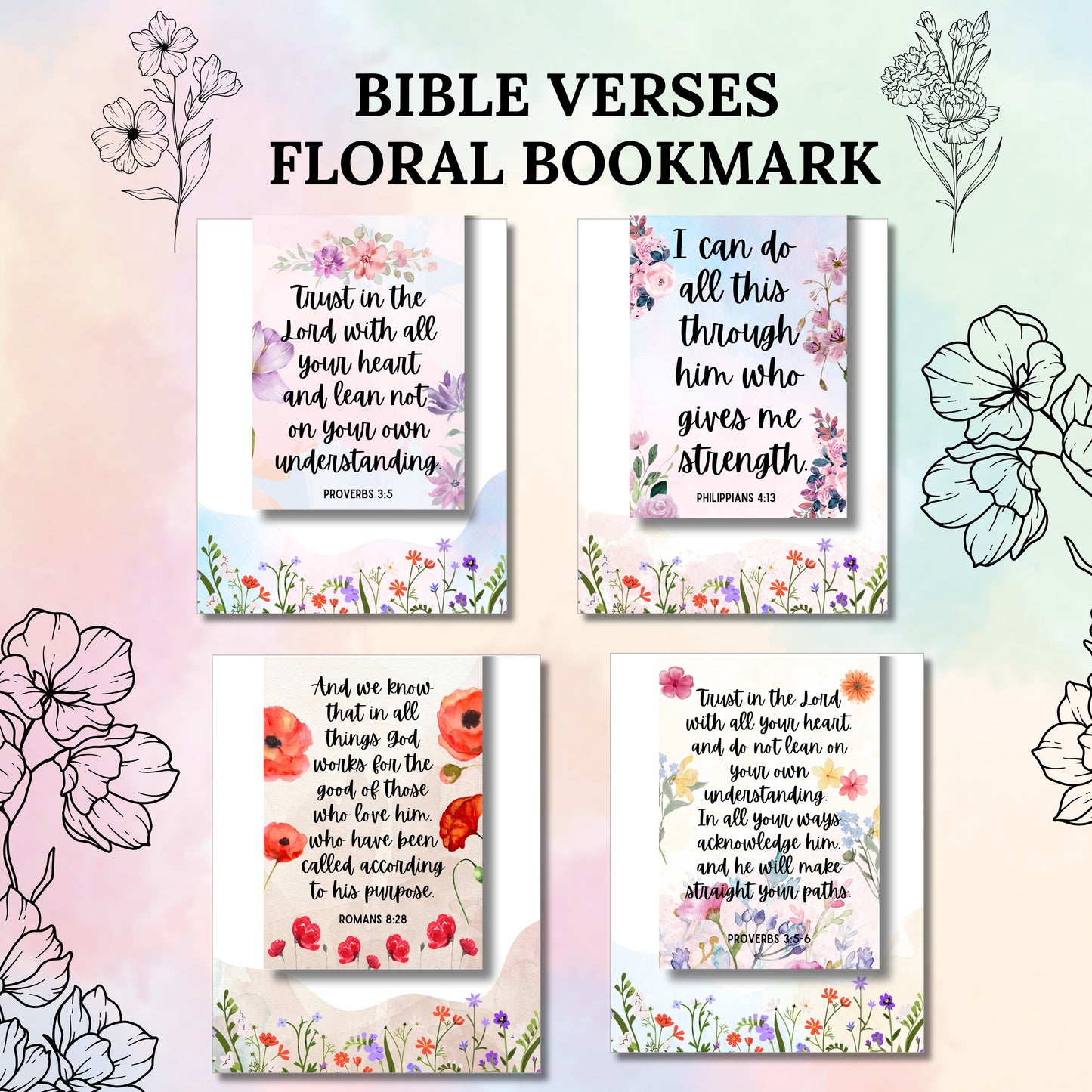 FLORAL BIBLE VERSE/BIRTH FLOWER BY MONTH BOOKMARK