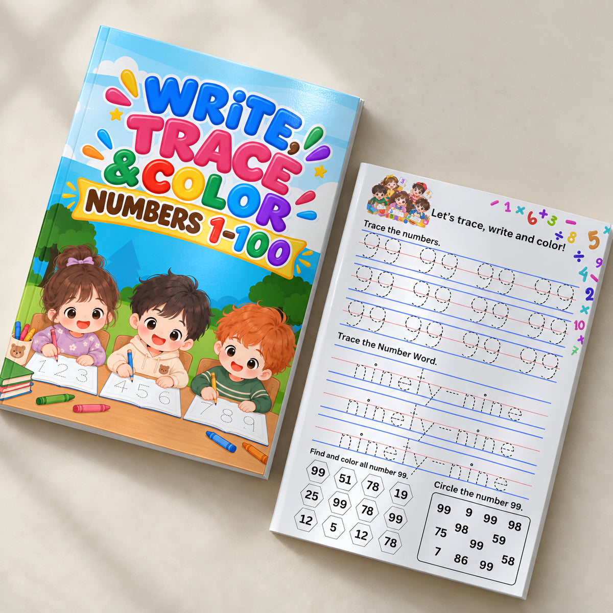 Write, Trace & Color Numbers 1-100