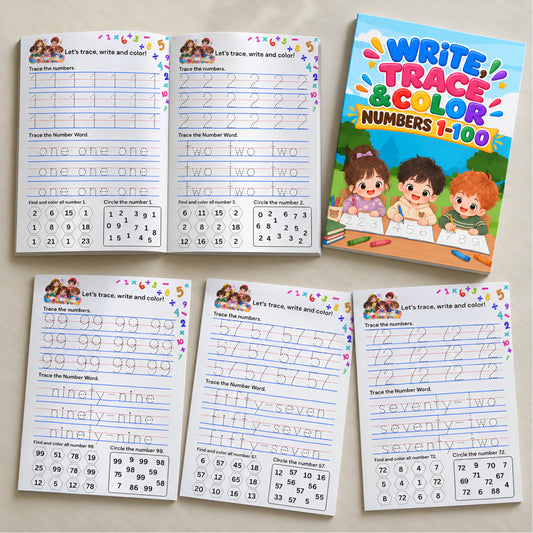 Write, Trace & Color Numbers 1-100