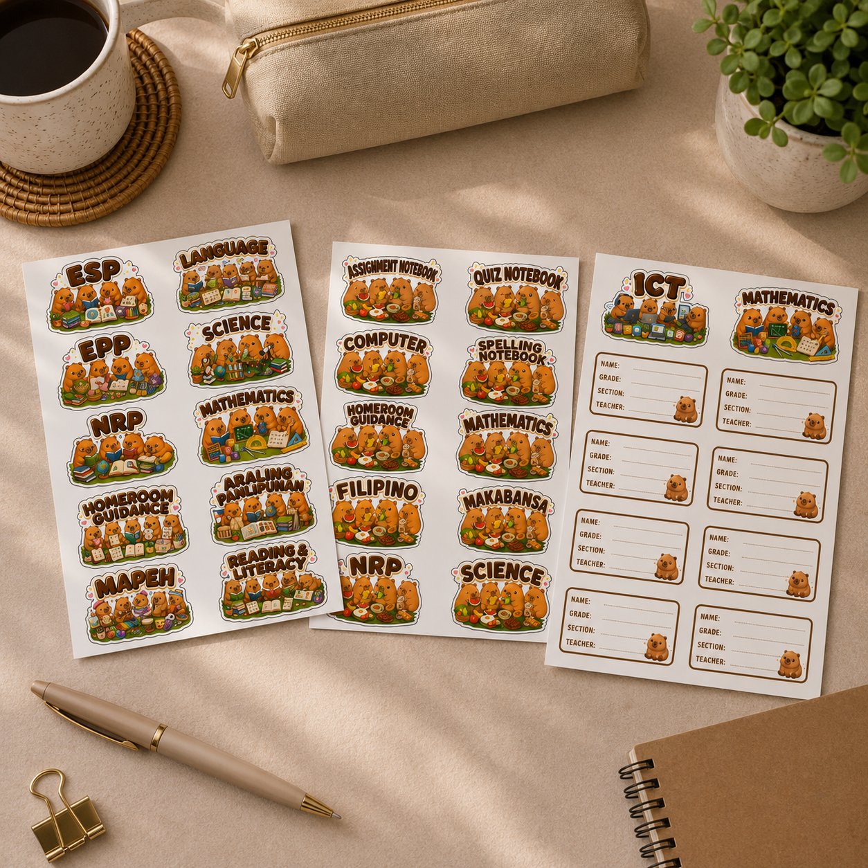 Capybara notebook & Subject Stickers